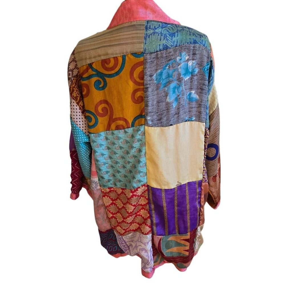 Boho Womens Patchwork Silky Reversible Belted Lon… - image 3